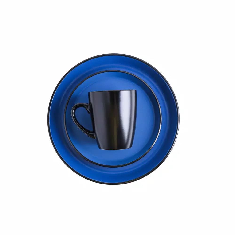 STONE LAIN 32-Piece Blue and Black Stoneware Dinnerware Set, Service for 8