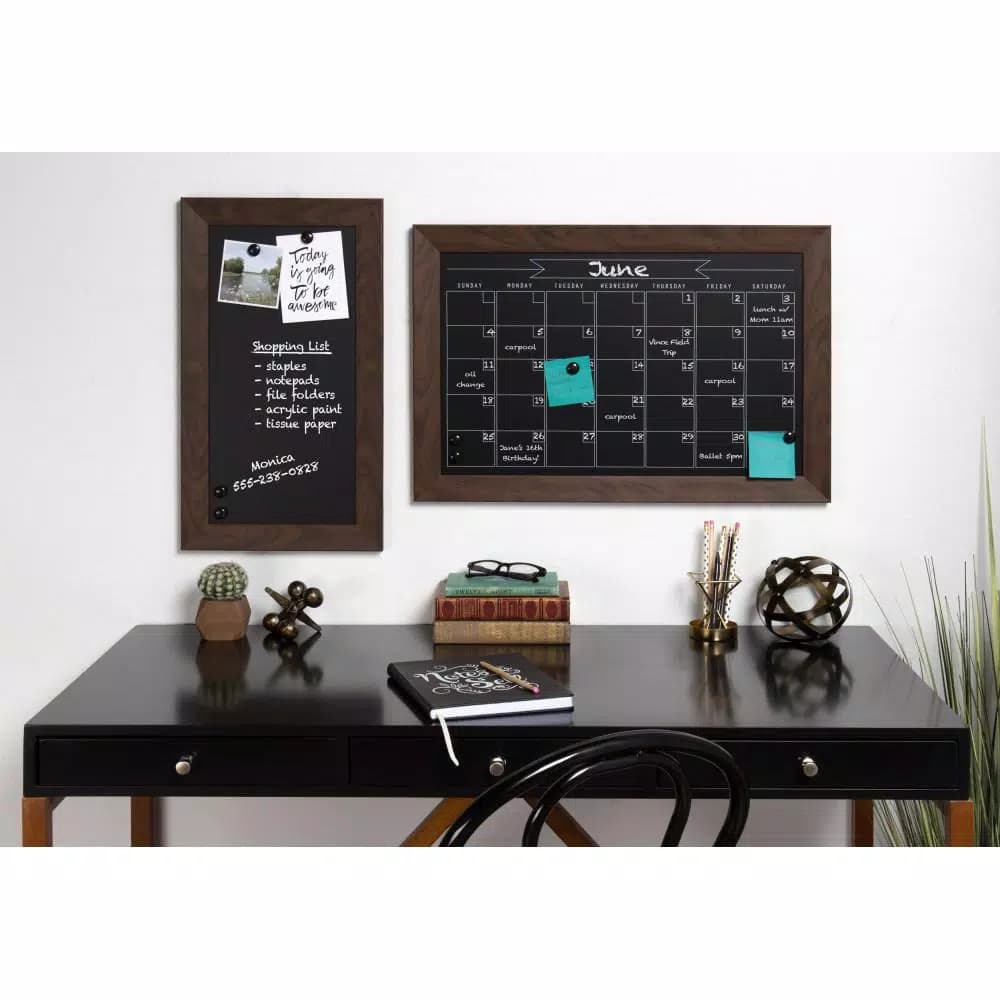 DesignOvation Beatrice Chalkboard Monthly Magnetic Calendar Memo Board, Framed Wall Organizer