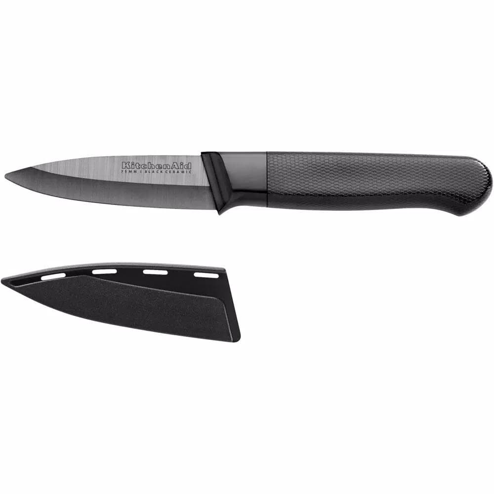 KitchenAid 4-Piece Ceramic Cutlery Set, Stone Grey Blades with Black Handles