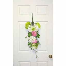 Unbranded 33 in. Pink and Green Hydrangea Peony Silk Flower Swag Wreath thumbnail 2