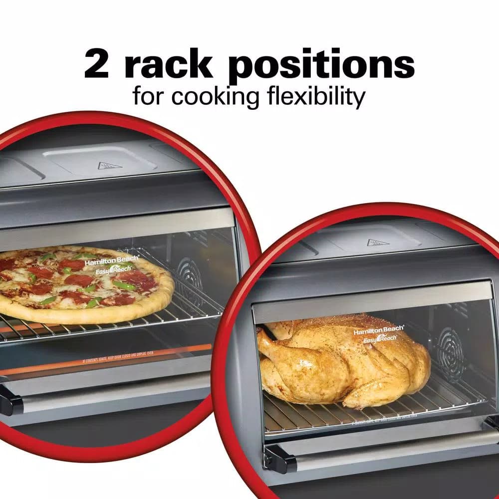 Hamilton Beach Easy Reach 1500W 6-Slice Convection Toaster Oven with Roll-Top Door, Grey