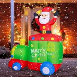 JOYDECOR 6 ft. Santa Claus on Train Christmas Inflatable with Built-in LED Lights thumbnail 9