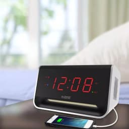 Equity by La Crosse 5.5 in. x 3.15 in. LED Digital Alarm Clock with Bluetooth Speaker and USB Charging Port - Red thumbnail 4