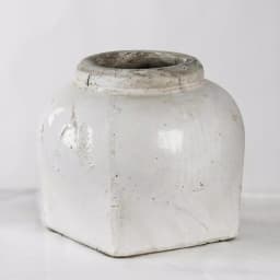 Zentique Large Distressed White Ceramic Decorative Vase - Round Stoneware Table Vase thumbnail 1