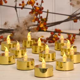 LUMABASE Gold Plated LED Tea Light Candles, 12-Count Battery Operated Flickering Amber Glow thumbnail 4