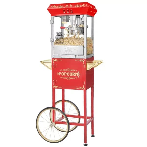 Superior Popcorn Company 8 oz. Carnival Red Hot Oil Popcorn Machine with Cart, Commercial Quality Popcorn Popper