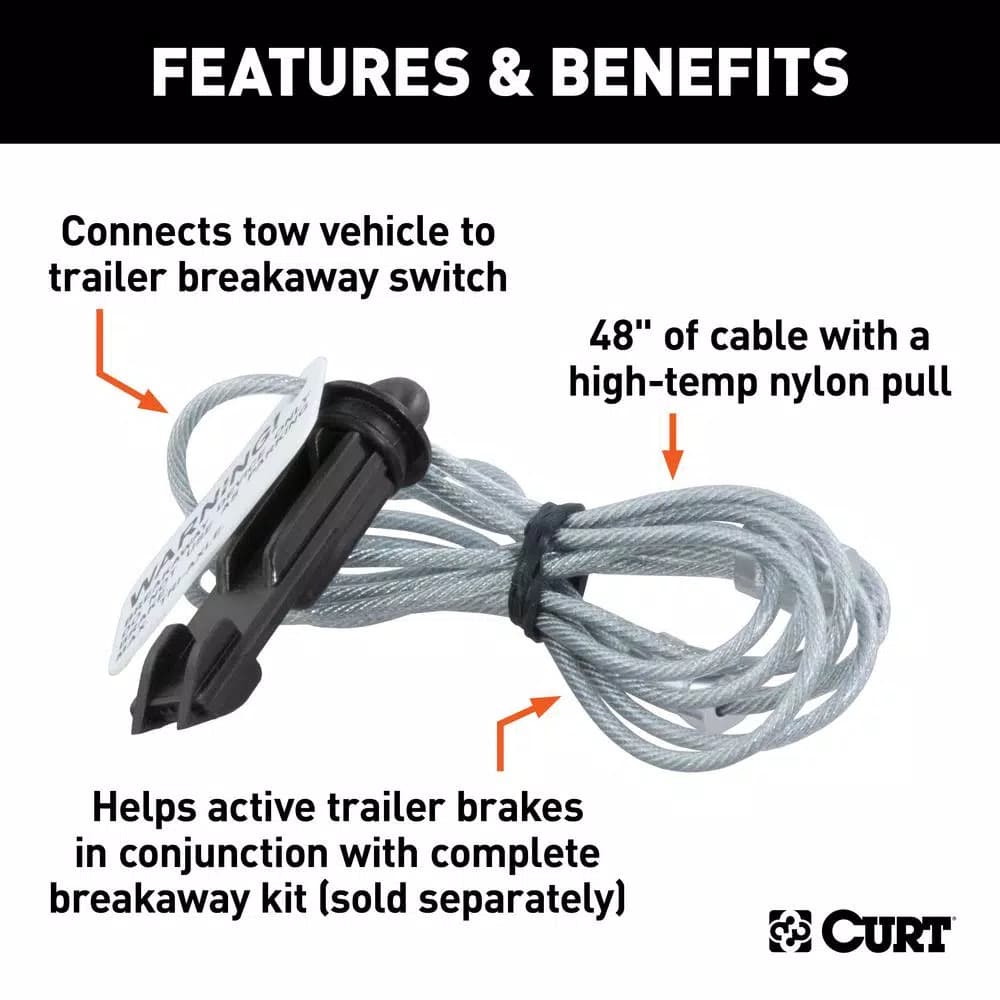 CURT Replacement Breakaway Switch Lanyard for CURT 52010, 48-in High-Temp Nylon Cable