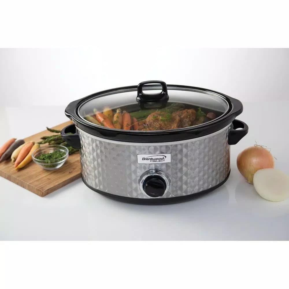 Brentwood Appliances 7 Qt. Stainless Steel Slow Cooker with Tempered Glass Lid