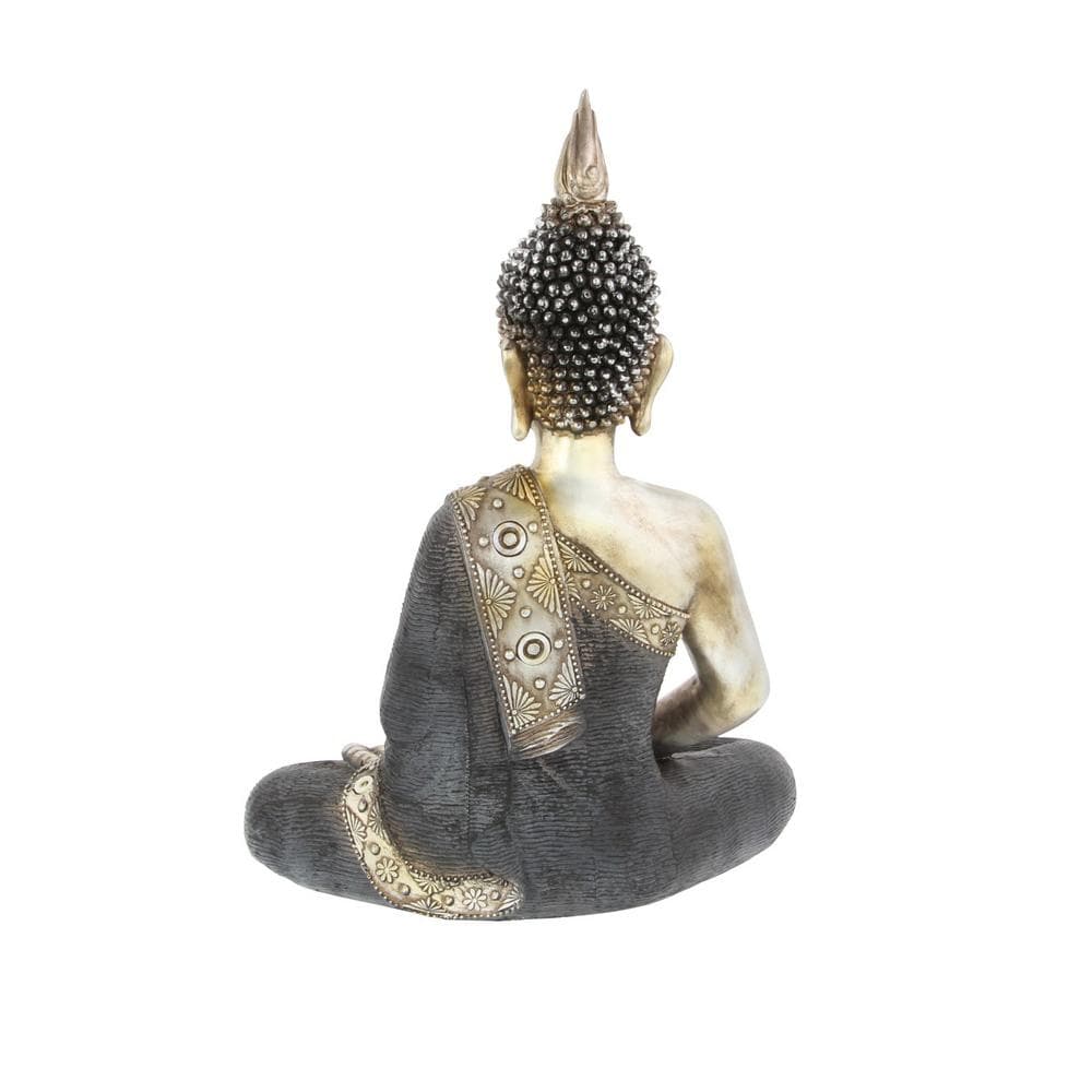 LITTON LANE 16 in. x 12 in. Decorative Sitting Buddha Sculpture, Tarnished Brass Finish Polystone Statuary