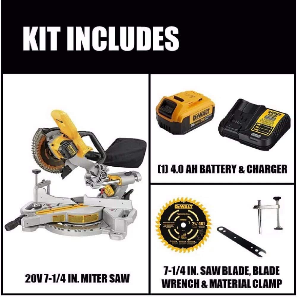 DEWALT 20V MAX Cordless 7-1/4 in. Sliding Compound Miter Saw Kit with 4.0 Ah Battery and Charger