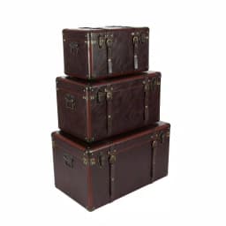 LITTON LANE Globetrotter Wood and Matte Brown Leather Decorative Trunk Set of 3 thumbnail 4