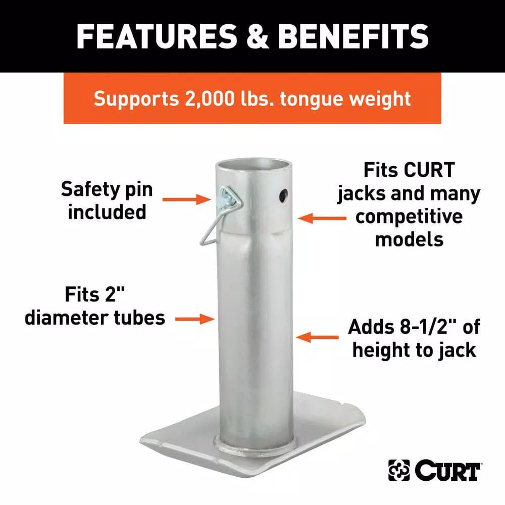CURT Pin-On Jack Foot for 2" Tube, 2,000 lbs. Capacity, 8-1/2" Height