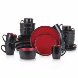 STONE LAIN 32-Piece Red and Black Stoneware Dinnerware Set, Service for 8 thumbnail 4