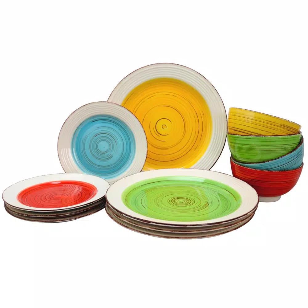 Gibson Home Confetti Band 12-Piece Ceramic Stoneware Dinnerware Set, Service for 4
