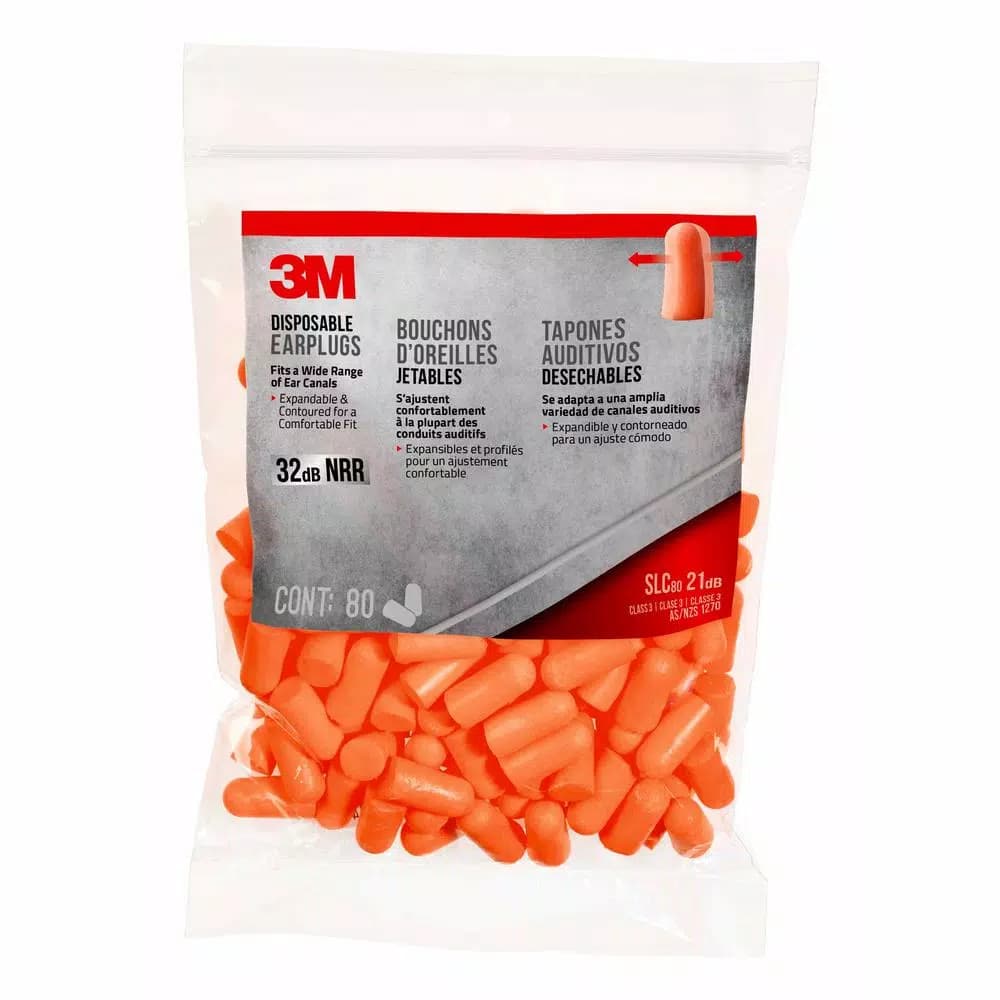 3M Disposable Foam Ear Plugs, High Visibility Orange, 80 Pairs