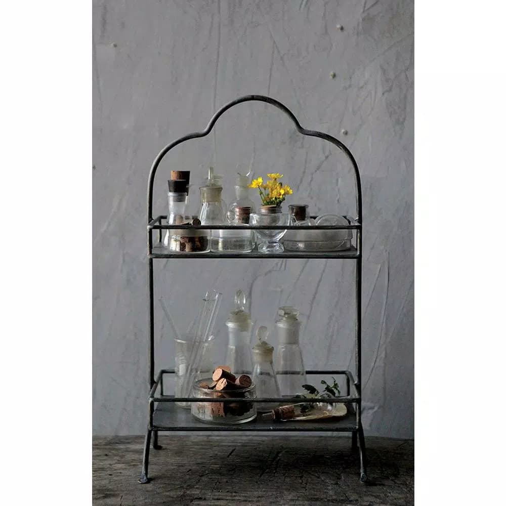 3R Studios Black Metal 2-Tier Decorative Tray with Handle, 17.75 in. H Rectangle Organizer