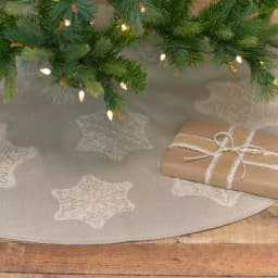 VHC Brands Ingrid 48 in. Ash Grey Farmhouse Christmas Tree Skirt with Appliqued Snowflakes thumbnail 4