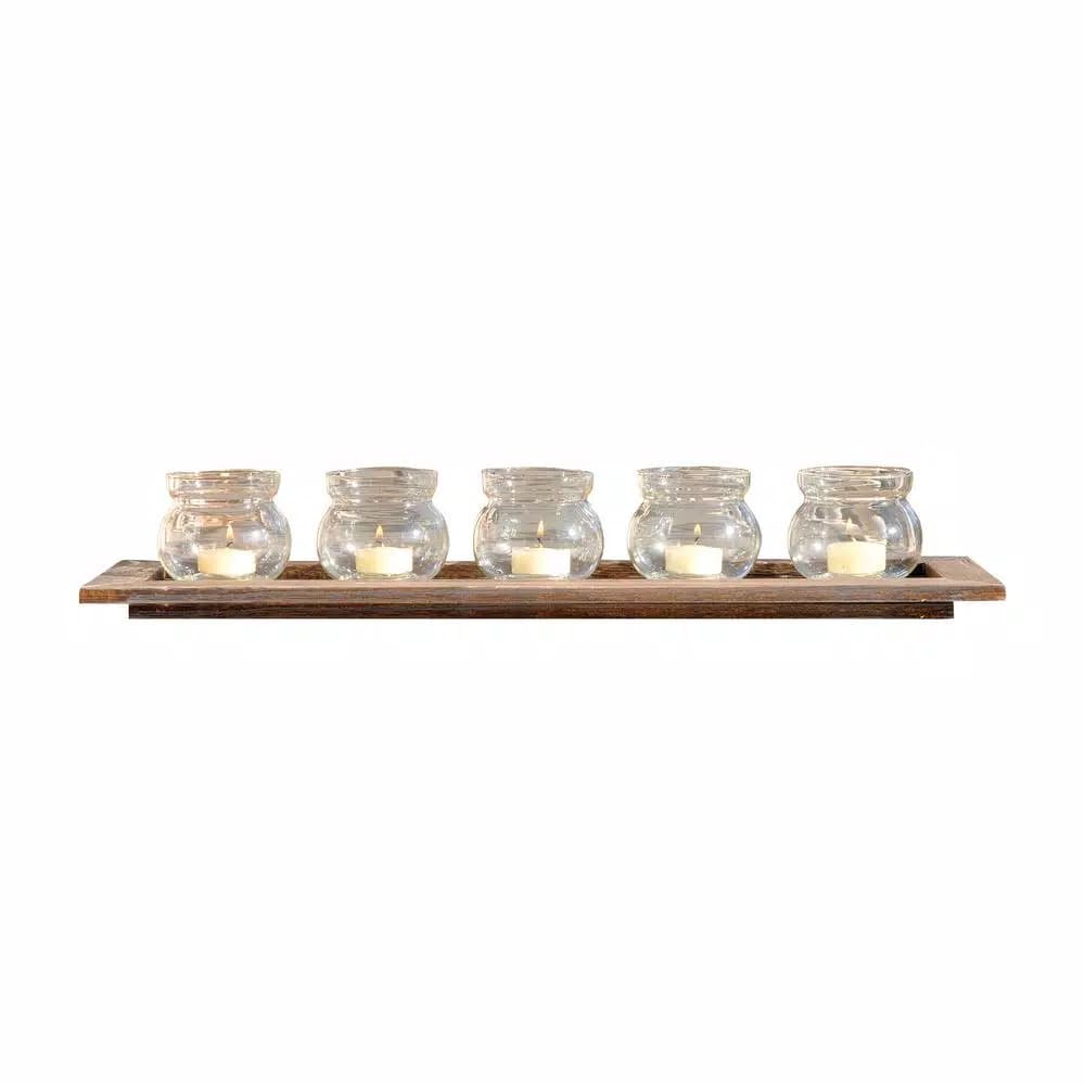 Titan Lighting Beachwood 23 in. Natural Wood and Clear Glass Votive Candle Holder Tray