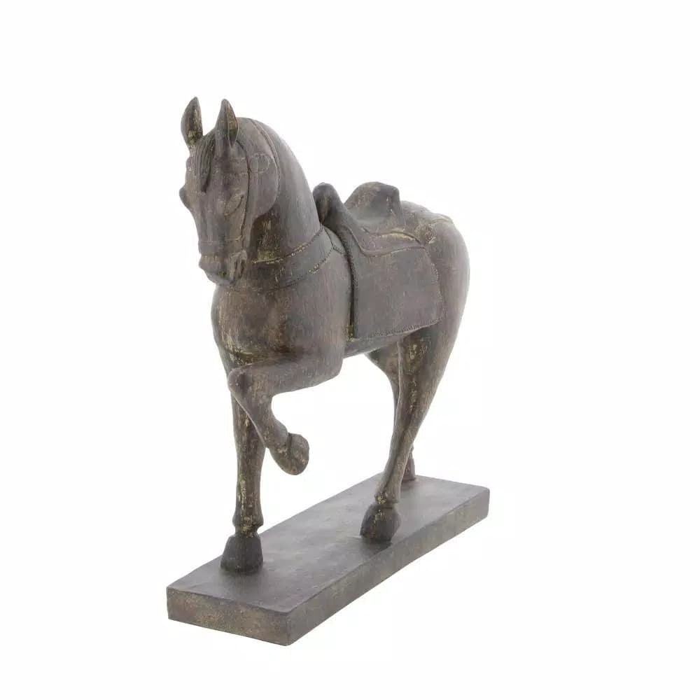 LITTON LANE 15 in. Decorative Horse Sculpture in Antique Brown Polystone