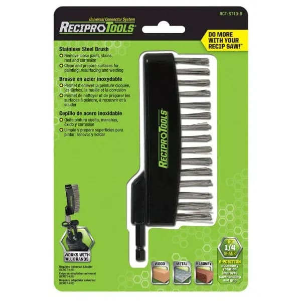 ReciproTool Stainless Steel Wire Straight Brush for Reciprocating Saws, Compatible with Universal Adapter