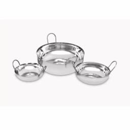 Unbranded 3-Piece Stainless Steel Balti Pan Set, 3 Sizes (3.25 Qt., 1.25 Qt., 0.50 Qt.) thumbnail 1