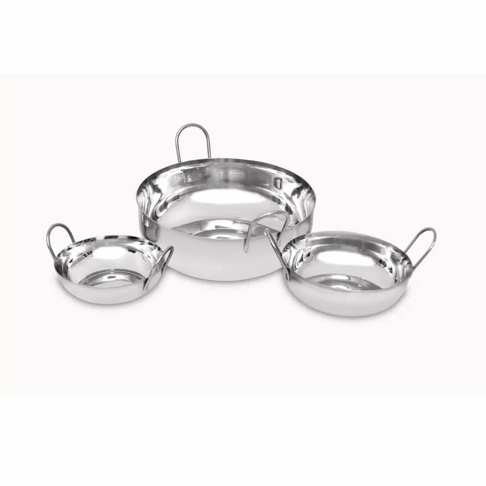 Unbranded 3-Piece Stainless Steel Balti Pan Set, 3 Sizes (3.25 Qt., 1.25 Qt., 0.50 Qt.)