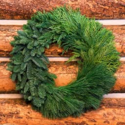 VAN ZYVERDEN 24 in. Live Fresh Cut Pacific Northwest Modern Block Christmas Wreath - Noble Fir, Cedar, and Pine thumbnail 2