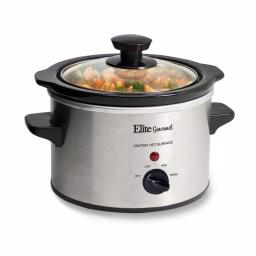 Elite 1.5 Qt. Stainless Steel Mini Slow Cooker with Removable Stoneware Pot thumbnail 2