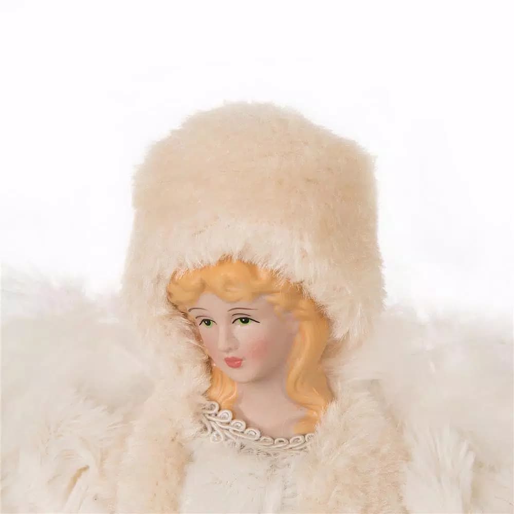 Glitzhome 12 in. White Faux Fur Angel Christmas Tree Topper Figurine
