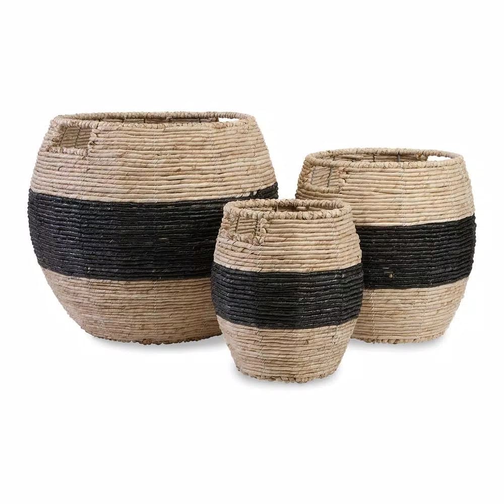 Unbranded Dorran Woven Cornhusk Baskets with Iron Frame, Set of 3, Brown Farmhouse Style