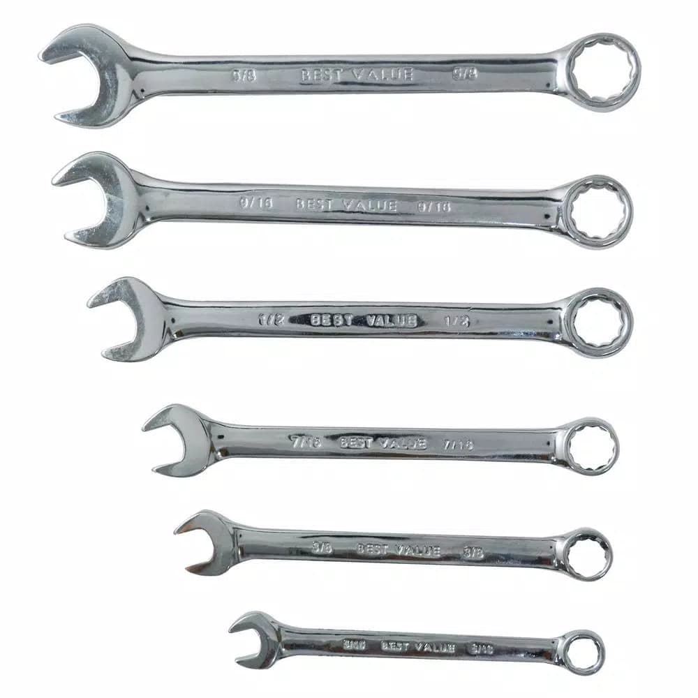 Best Value 6-Piece SAE Combination Wrench Set with Metal Storage Rack