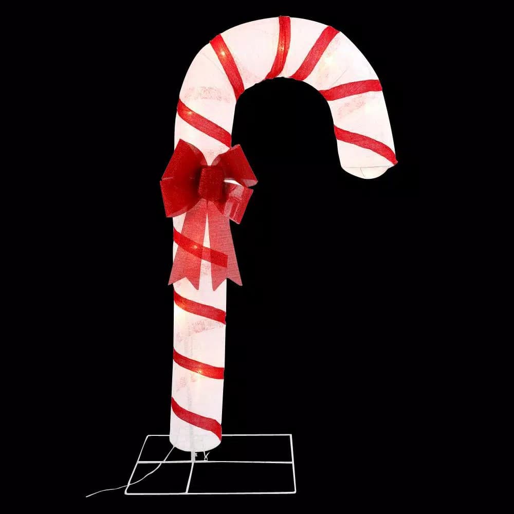 Unbranded 72 in. Lighted Candy Cane Outdoor Holiday Decoration with Red Bow and Snowflake Accents