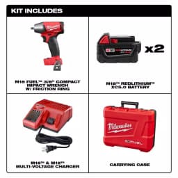 Milwaukee M18 FUEL 3/8 in. Compact Impact Wrench Kit with Two 5 Ah Batteries and Charger thumbnail 2