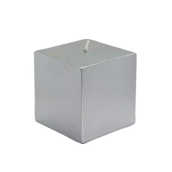 Zest Candle Metallic Silver Square Pillar Candles, 3 in. x 3 in., Bulk 12-Pack