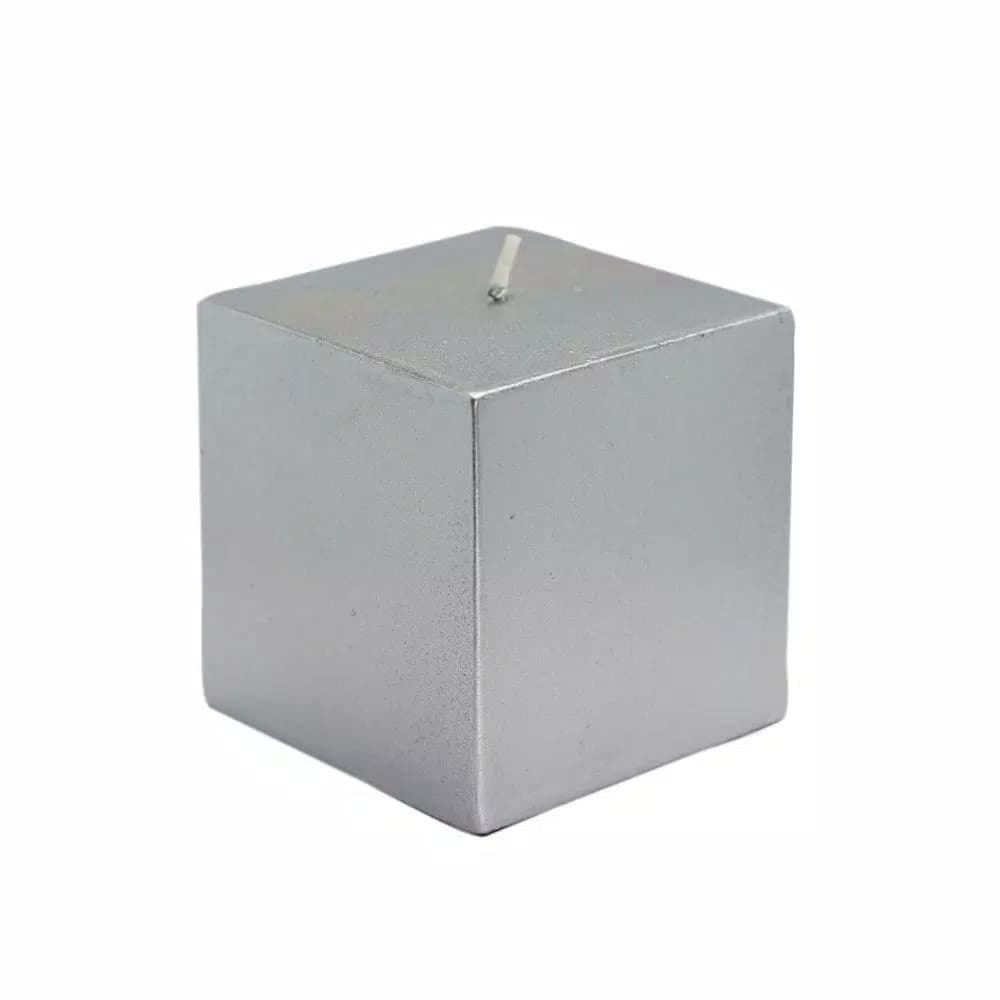 Zest Candle Metallic Silver Square Pillar Candles, 3 in. x 3 in., Bulk 12-Pack
