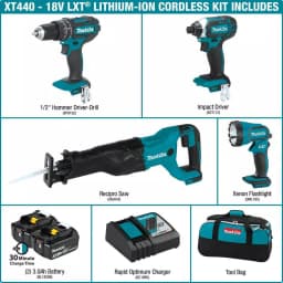 Makita 18V LXT Lithium-Ion Cordless 4-Piece Combo Kit with 3.0 Ah Batteries & Rapid Optimum Charger thumbnail 2