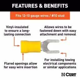 CURT Spade Wire Terminals, 12-10 Gauge, #10 Stud Size, Yellow, 100-Pack thumbnail 2