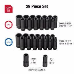 SUNEX TOOLS Sunex 5153DD 1/2 in. Drive 29-Piece Metric Double Deep Impact Socket Set thumbnail 2