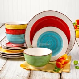 Gibson Home Confetti Band 12-Piece Ceramic Stoneware Dinnerware Set, Service for 4 thumbnail 5