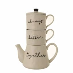 3R Studios White Stoneware Stackable Teapot and 2 Mugs Set, 18 oz. thumbnail 1