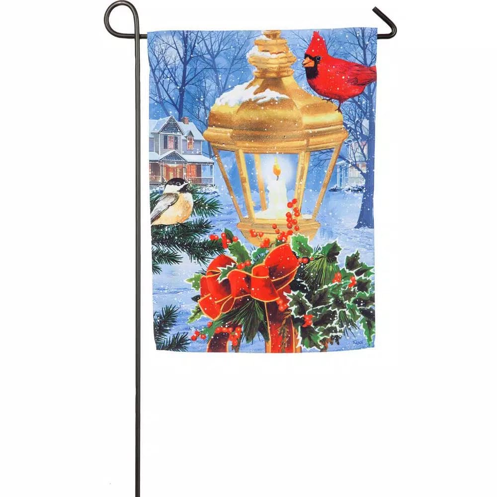 Evergreen Birds on Post Garden Suede Flag, 18 x 12.5 in. Christmas Cardinal Decor