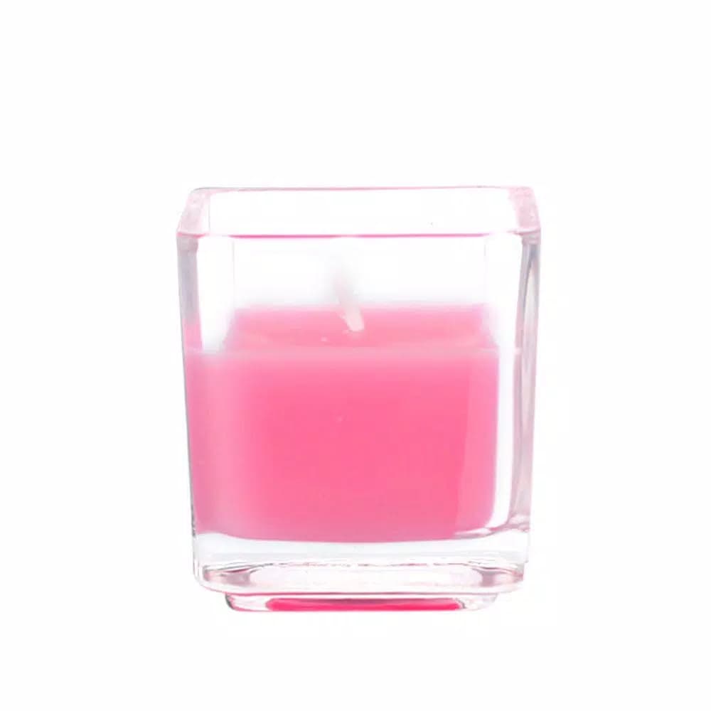 Zest Candle Hot Pink Square Glass Votive Candles, 2 in. (12-Pack)