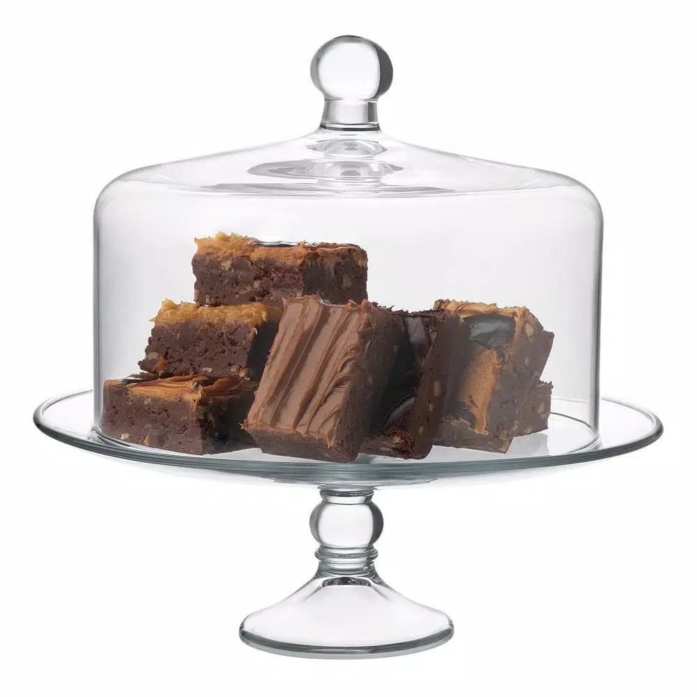 Libbey Selene 2-Piece Clear Glass Cake Stand with Dome, 13-inch Footed Plate