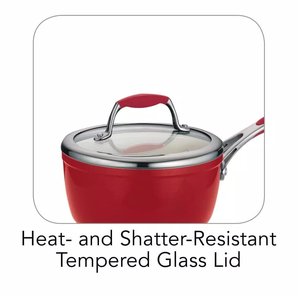 Tramontina Gourmet Ceramica Deluxe 1.5 Qt. Aluminum Ceramic Nonstick Sauce Pan with Glass Lid, Metallic Red