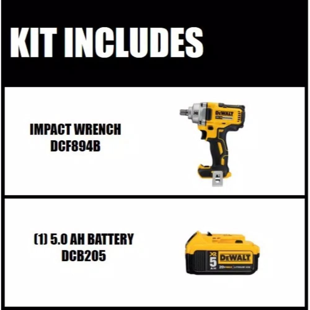 DEWALT 20V MAX XR 1/2 in. Mid-Range Brushless Cordless Impact Wrench Kit with 5.0Ah Battery