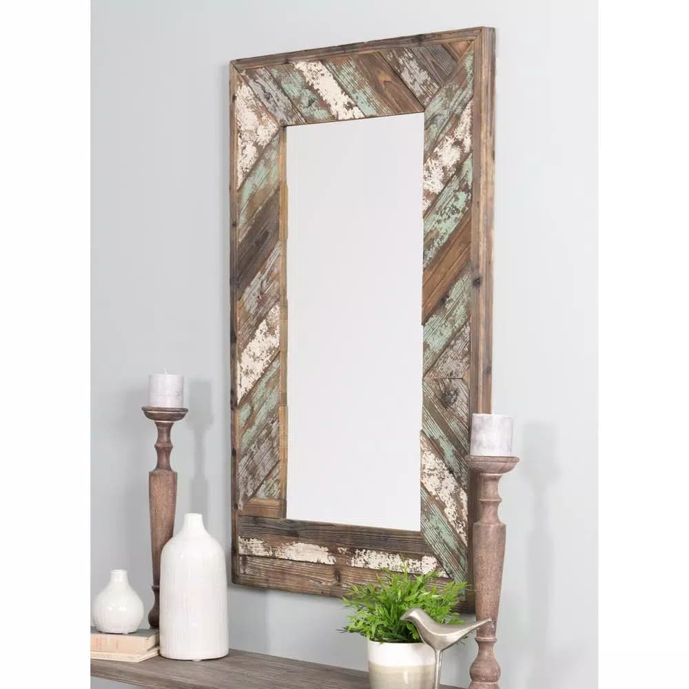 Aspire Home Accents Brogan Large Rectangle Multi-Colored Reclaimed Wood Accent Mirror with Hooks