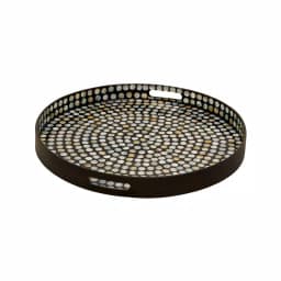 LITTON LANE Modern Reflections 24" Round Mother of Pearl Inlaid Decorative Tray, Black Lacquer thumbnail 2