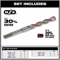 Milwaukee 44 Magnum 2-Cutter SDS-Plus Carbide Hammer Drill Bit Set, 5-Piece thumbnail 2