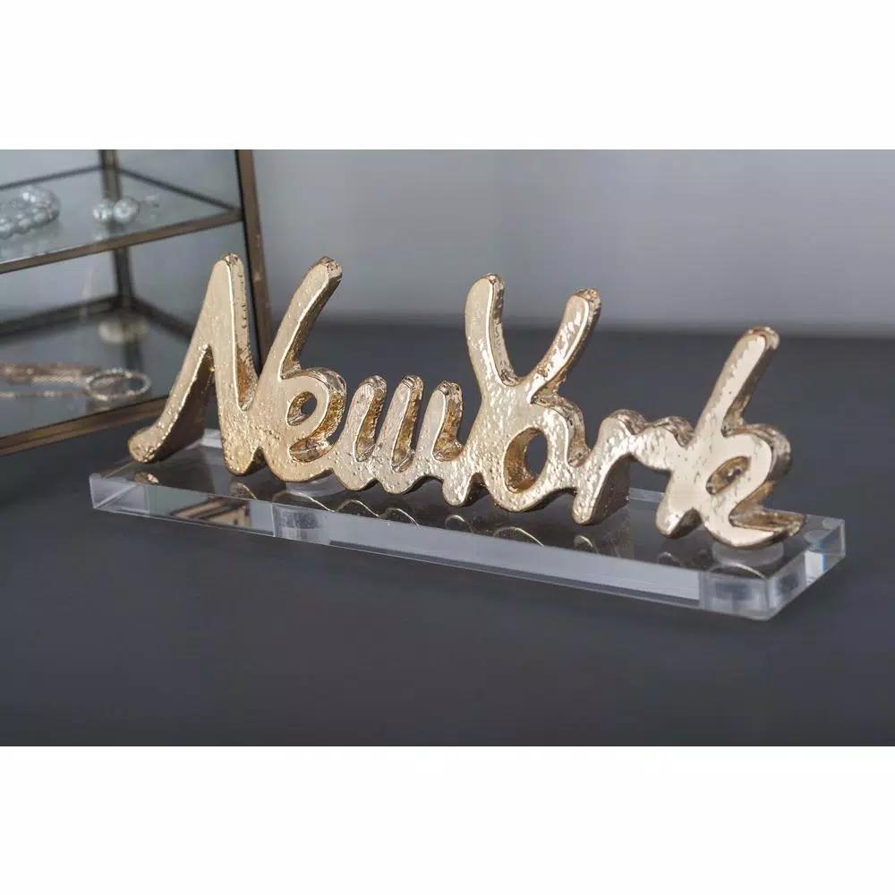 LITTON LANE New York Letter Cut-outs with Clear Acrylic Base, Gold and Silver Aluminum (Set of 2)