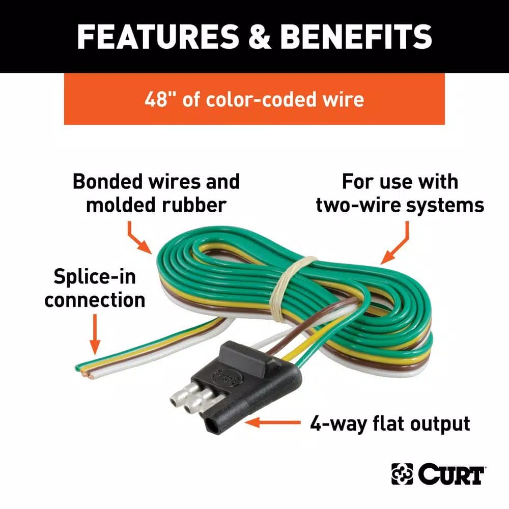CURT 4-Way Flat Trailer Side Connector Plug with 48" Color-Coded Wires